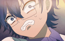 a close up of a cartoon character with glasses
