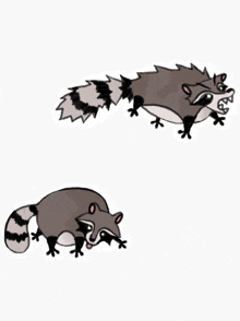 a cartoon drawing of two raccoons with sharp teeth