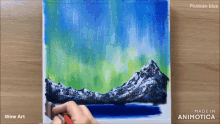 a painting of the aurora borealis is being made in prussian blue