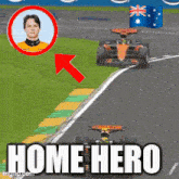 a picture of a race car and the words home hero