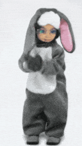a little girl in a bunny costume with glasses