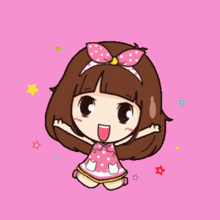 a cartoon girl with a bow on her head is surrounded by stars and the word spirit