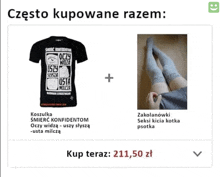 a picture of a t-shirt and thigh high socks with a price of 211,50 zł