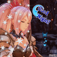 a picture of a girl with the words " good night " on it