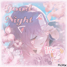 a picture of a girl sleeping with the words good night written above her