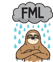 Sloth Under Rain Cloud Says Fml Sticker - Lethargic Bliss Fml Mad Stickers