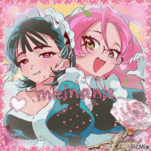 a picture of two anime girls with the name meinana written on the bottom