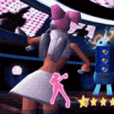 a cartoon character is dancing in front of a sign that says " f1 "