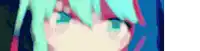a close up of a girl 's face with blue hair