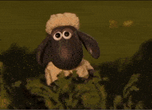 a cartoon sheep with big eyes is jumping in the air