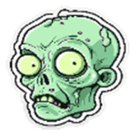 a cartoon drawing of a green zombie 's head with big eyes .