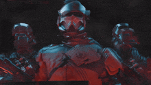 a red and black image of a robot with a skull on it