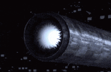 a space ship with a blue light coming out of the center
