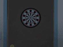 a cartoon character holding a flashlight and a dart board