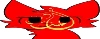 a cartoon drawing of a red cat with a yellow swirl on its face