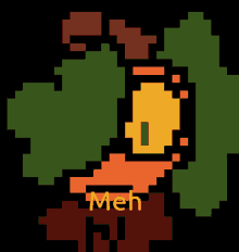 a pixel art drawing of a duck with the word meh below it