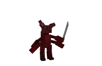 a red minecraft character is holding a sword