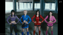a group of girls are standing next to each other with their hands on their hips and the words aespagifs at the top