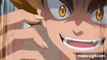 a close up of a person 's face with a very angry look on it .