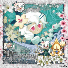 a picture of a cookie run character with the words good morning written on it