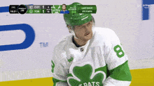 a hockey player wearing a green jersey with the number 8