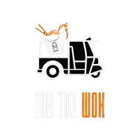 a logo for tok tok wok shows a truck carrying noodles