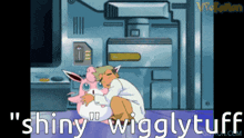 a cartoon of a man hugging a shiny jigglytuff