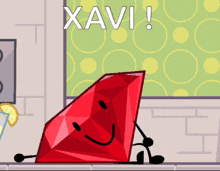 a cartoon drawing of a red diamond with a face and the word xavi written above it