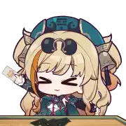 a cartoon of a girl wearing a hat and sunglasses holding a card