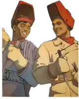 two men wearing welding helmets are standing next to each other and smiling