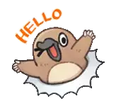 a cartoon drawing of a mole saying hello with its arms outstretched .