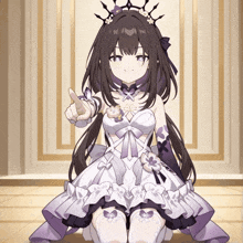 a girl in a white dress with a crown on her head