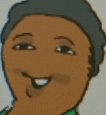 a close up of a cartoon character 's face with a smile on it .