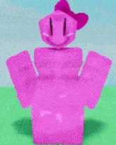 a pink robot with a bow on its head and a smiley face .
