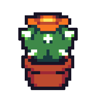 a pixel art cactus in a pot on a white background