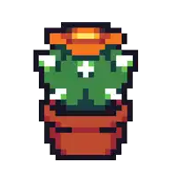 a pixel art cactus in a pot on a white background