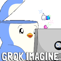 a cartoon of a penguin with the words grok imagine above it