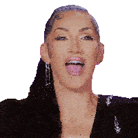 a woman with a tattoo on her forehead is making a funny face with her tongue out