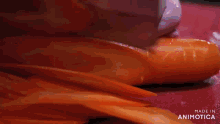 a person is cutting carrots with a knife on a cutting board made by animatica
