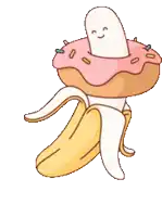 a cartoon of a banana with a donut on it