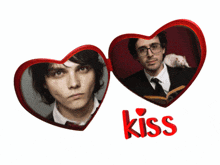 a picture of a man and a mouse with the word kiss in red