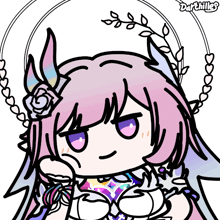 a drawing of a girl with a flower in her hair and the words darchills on the bottom