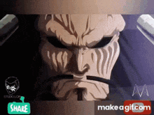 a screenshot of a cartoon character with a share button
