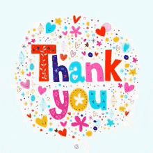 a thank you card with flowers , hearts , and stars