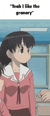 a girl in a school uniform says " yeah i like the granary " while standing next to another girl