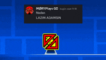 a blue background with a sign that says moryplays gd neden lazim adamsin