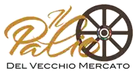 a logo for il patio del vecchio mercato with a wheel in the middle