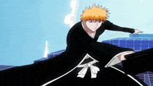 a cartoon character with orange hair and a black and white outfit