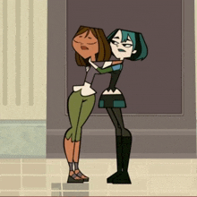 two cartoon characters standing next to each other with one making a sad face