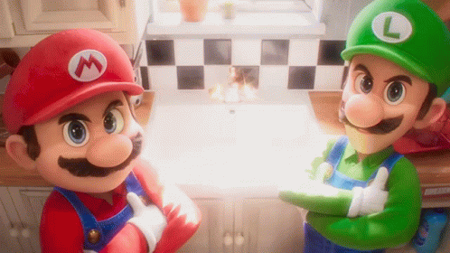 The Mario Brothers acting cool in their commercial for their plumbing service.